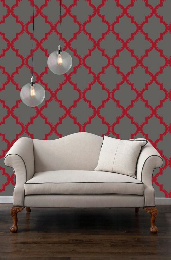 temporary-wallpaper-ideas-living-room decor gray red colors