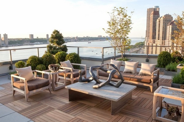 unique rooftop deck design ideas wood floor tiles elegant furniture glass railings