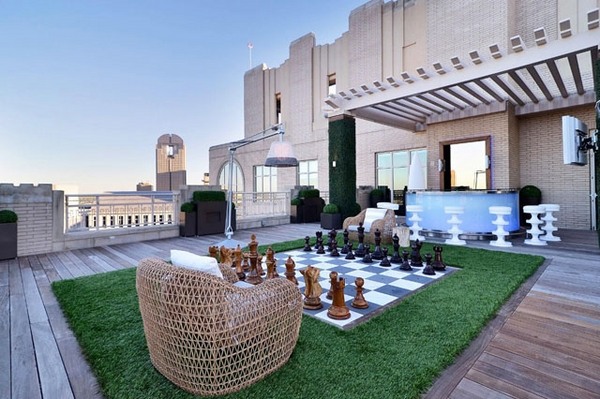 unique rooftop deck ideas chess field roof bar wood flooring