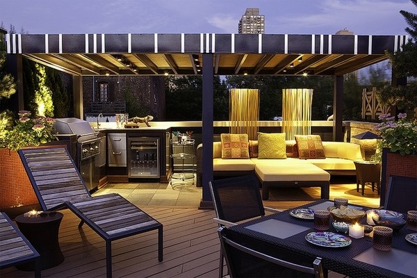 unique rooftop deck outdoor kitchen dining furniture pegola lounge furniture