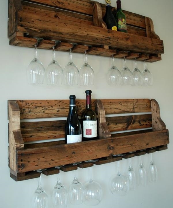 wine bottle rack glass holdes pallet wood DIY ideas
