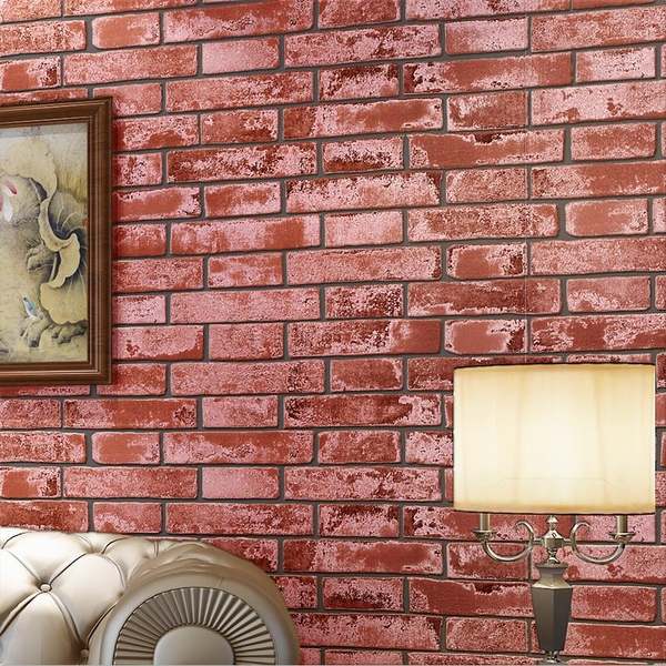 3D wallpaper red brick faux brick accent wall living room