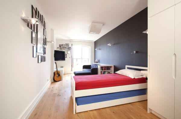 dark blue teen bedroom decor ideas wood flooring