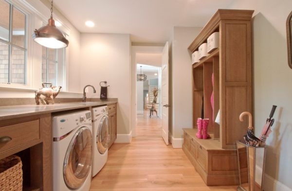 Custom cabinets mudroom wood flooring counter space