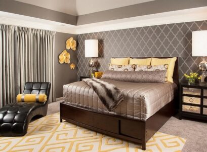 Luxury-bedroom-design-gray-and-yellow-colors-imodern-black-daybed-wall-decoration-ideas