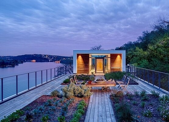 Modern-home-design-Cliff-dwelling-rooftop-garden-house-entry-Lake-Austin-view