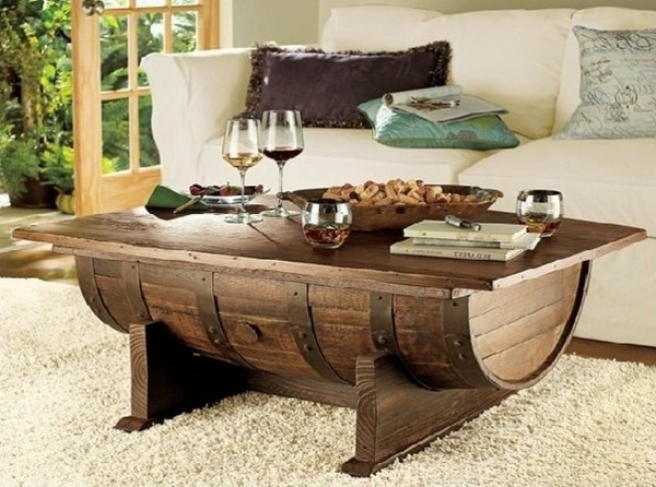 Wine barrel coffee table living room furniture rustic decor shaggy rug 