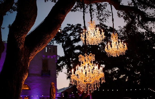 garden wedding party decoration ideas crystal chandeliers string lights