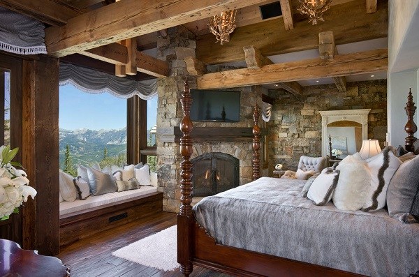 awesome rustic bedrooms ceiling beams panorama view