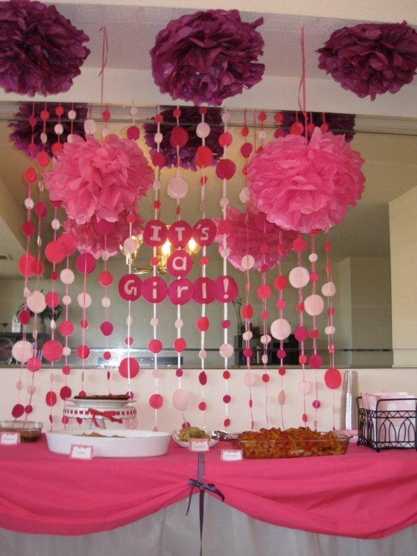 decoration paper pom poms pink purple baby girl theme