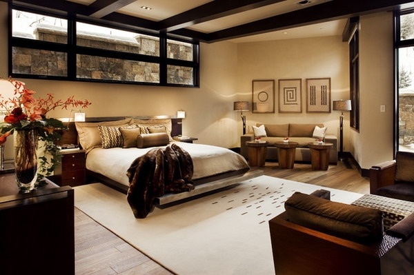 basement-bedroom design ideas modern bedroom neutral colors beige brown palette