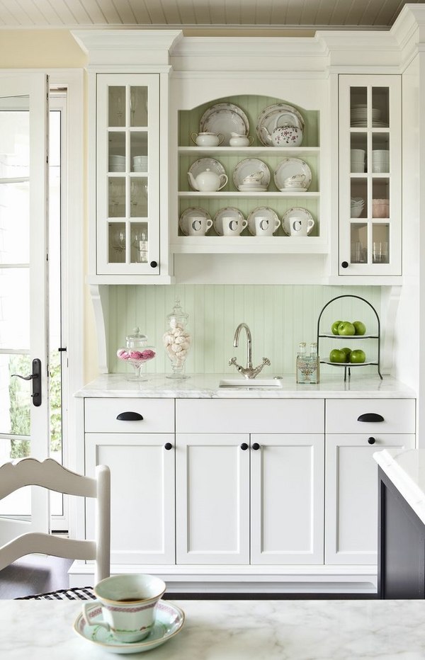 kitchen design glass fronts open shelves beadboard kitchen backsplash