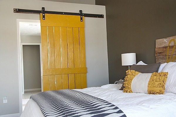 bedroom decor ideas barn door yellow color bedroom decoration 