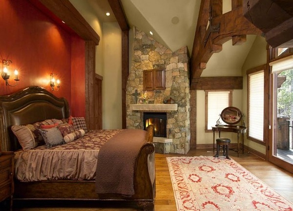 bedroom decor wood beams area rug