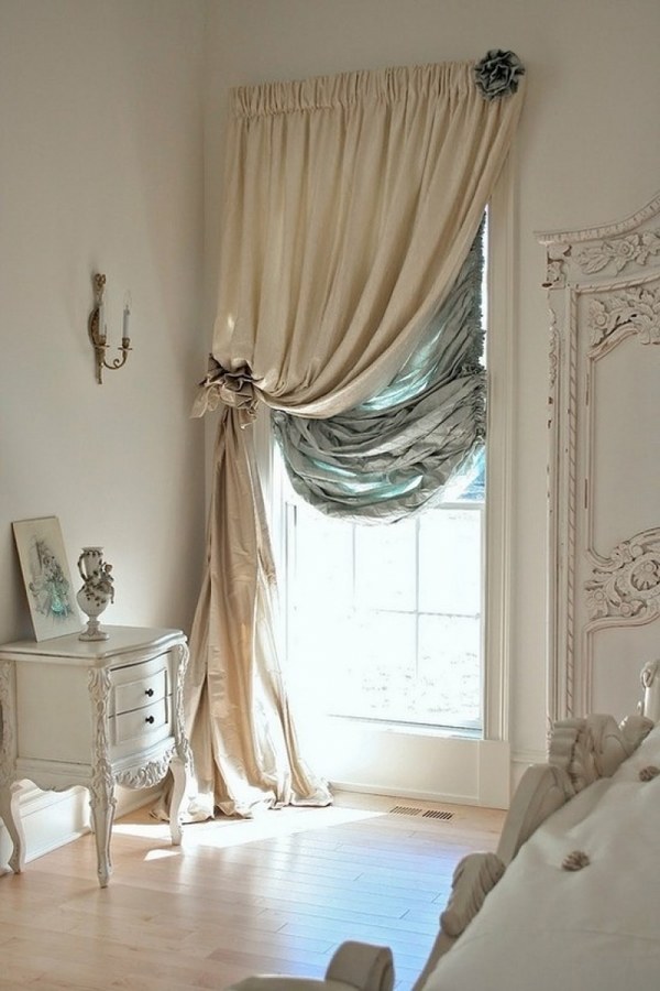 bedroom-shabby-chic-curtains-beige olive green white furniture