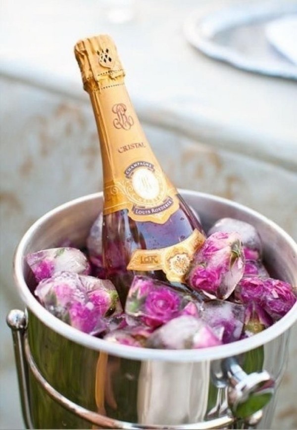  food drinks champaigne roses ice cubes