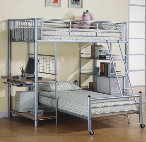 Functional teen room furniture ideas – metal bunk bed and desk combo