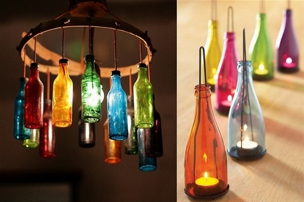 colorful wine bottles pendant lamp diy candle chandelier
