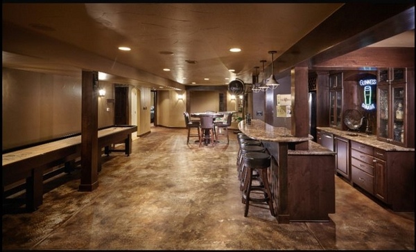 concrete flooring basement design ideas home bar