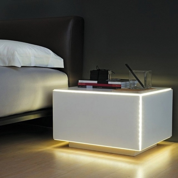 contemporary cube nightstand with lighting