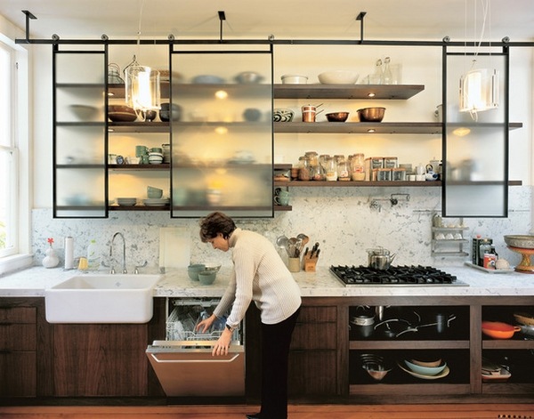 contemporary kitchen Industrial kitchen design open shelves 