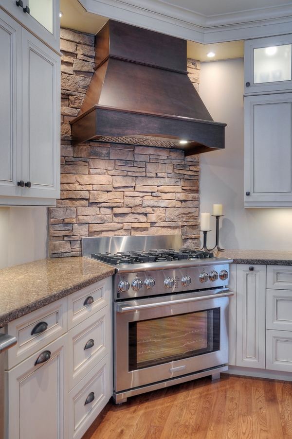 Stone Backsplash Ideas Make A Statement In Your Kitchen Interior   Creative Kitchen Decor Ideas White Cabinets Stone Backsplash Tiles 