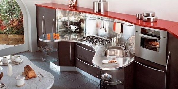 creative kitchen designs modular dark wood stainless steel red top