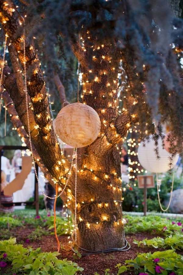 decorating ideas garden party lights tree wrapped LED lights