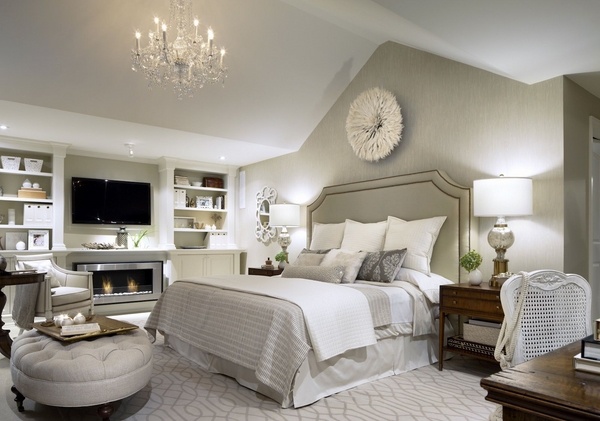 elegant stylish bedroom ideas light gray colors built in wall shelves