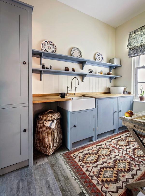 farmhouse kitchen decor apron sink wood countertops open shelves