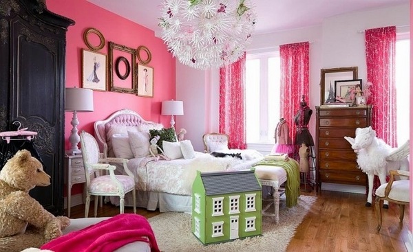 girl bedroom decor ideas pink wall color large chandelier