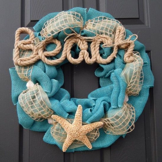 gorgeous summer burlap wreath seashell rope easy DIY wreath ideas