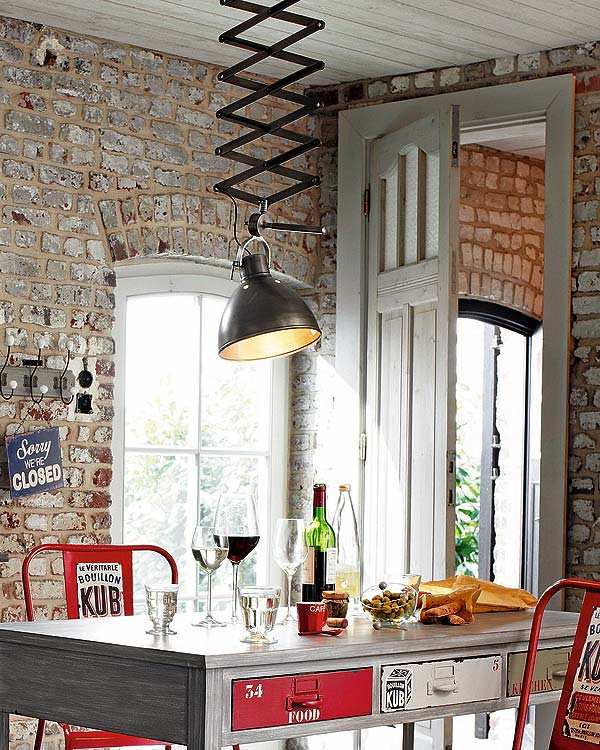 industrial kitchen design brick wall vintage table lighting fixture