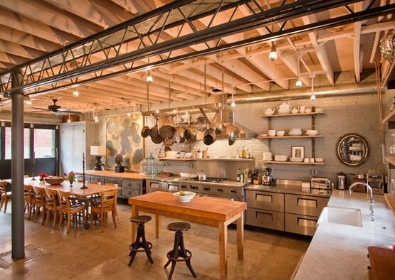 industrial-kitchen-design-modern-loft-style-interiro-stainless-steel-exposed-beams