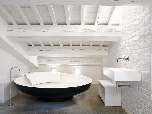 large round freestanding bathtub stainless steel modern bathroom 