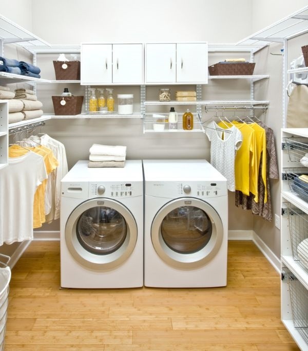 laundry storage solutions open shelves white cabinets