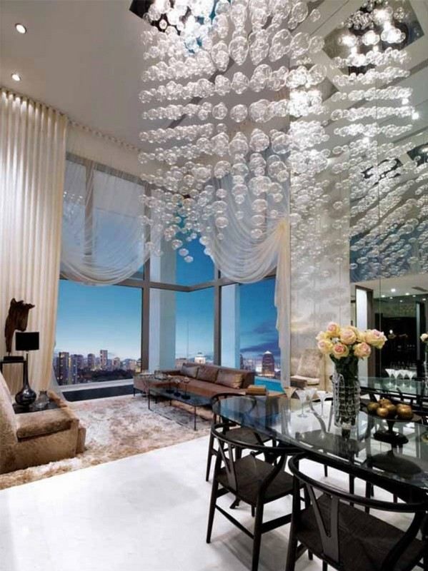 large modern chandelier mirror wall