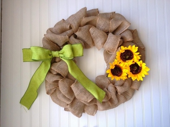 lovely burlap wreath sunflowers green silk bow