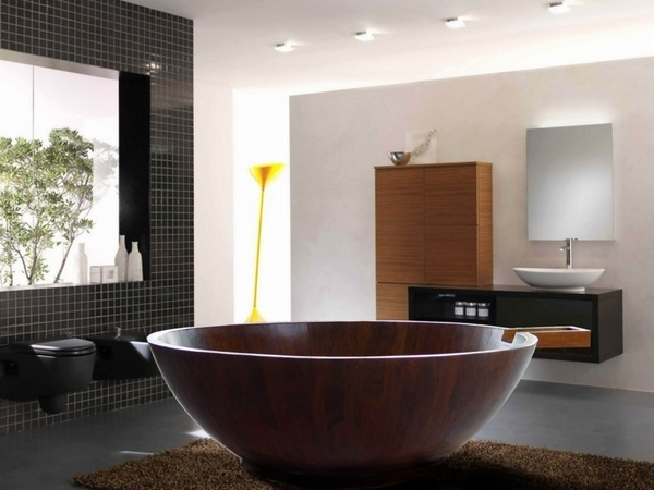 luxury bathroom interior freestanding large bathtubs ideas round wooden tub floating vanity