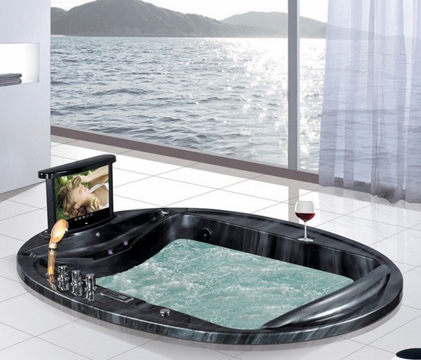 luxury large bathtubs sunken whirlpool bathtub built in TV