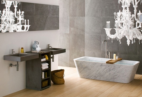 marble-soaking-tub-oversized-white-chandelier-design-unique-bathroom-interiors