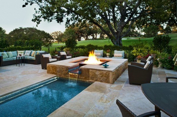 modern backyard design pool firepit outdoor furniture ideas