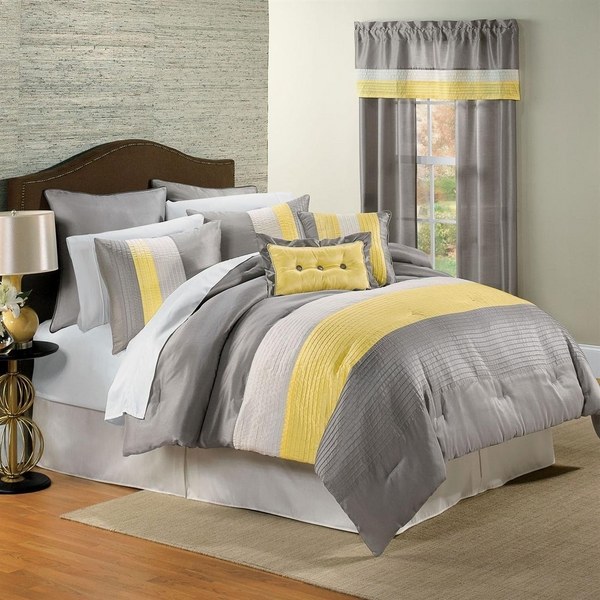 modern bedroom ideas gray yellow interior bedding set curtains