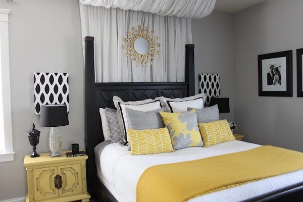 modern bedroom grey and yellow bedroom decor black accents