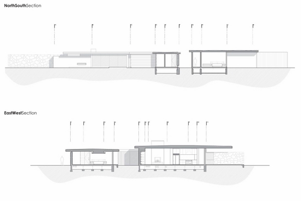 modern flat roof house plan cross section