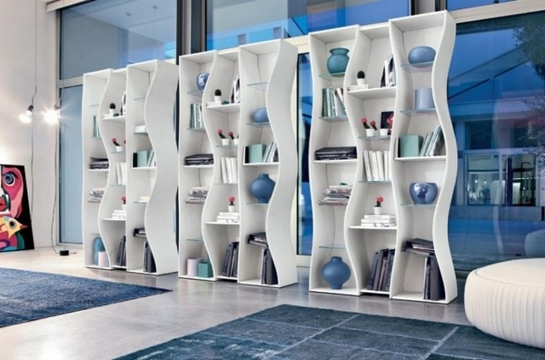 modern furniture ideas white bookshelves artistic shape