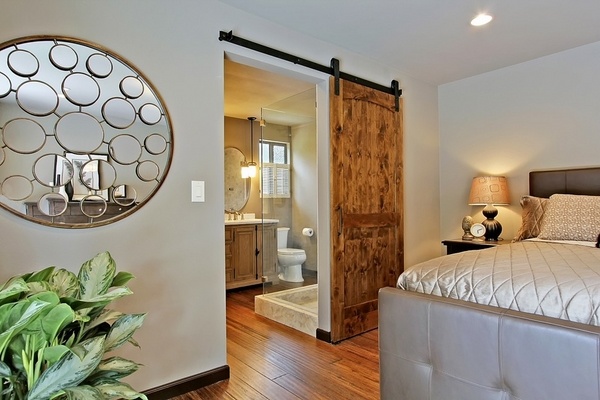 modern master bedroom rustic touch sliding barn door master bathroom