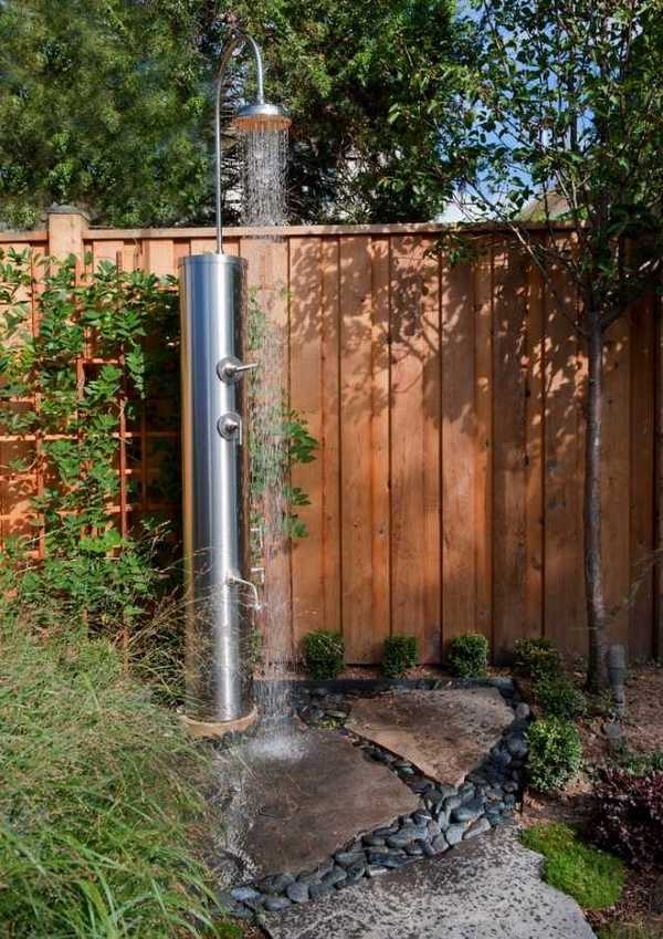 modern-outdoor-shower-ideas-design stainless-steel-natural stone slab flooring