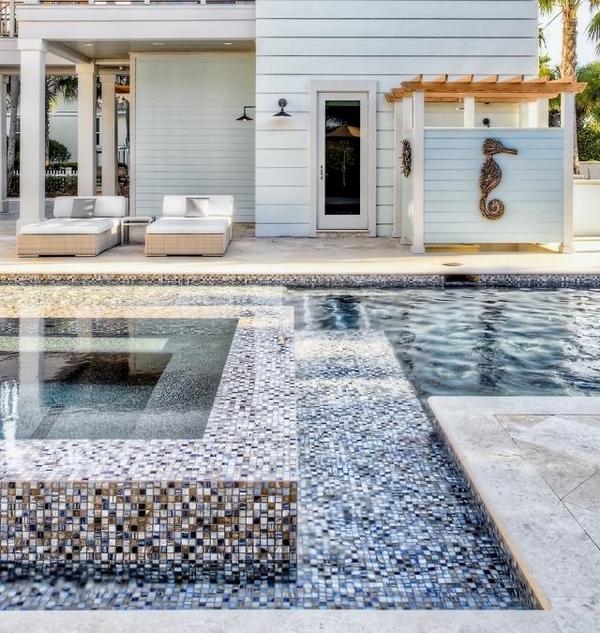 modern swimming pool design mosaic tiles-outdoor-shower-ideas