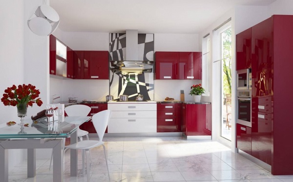 modular red kitchen design gloss finish cabinets